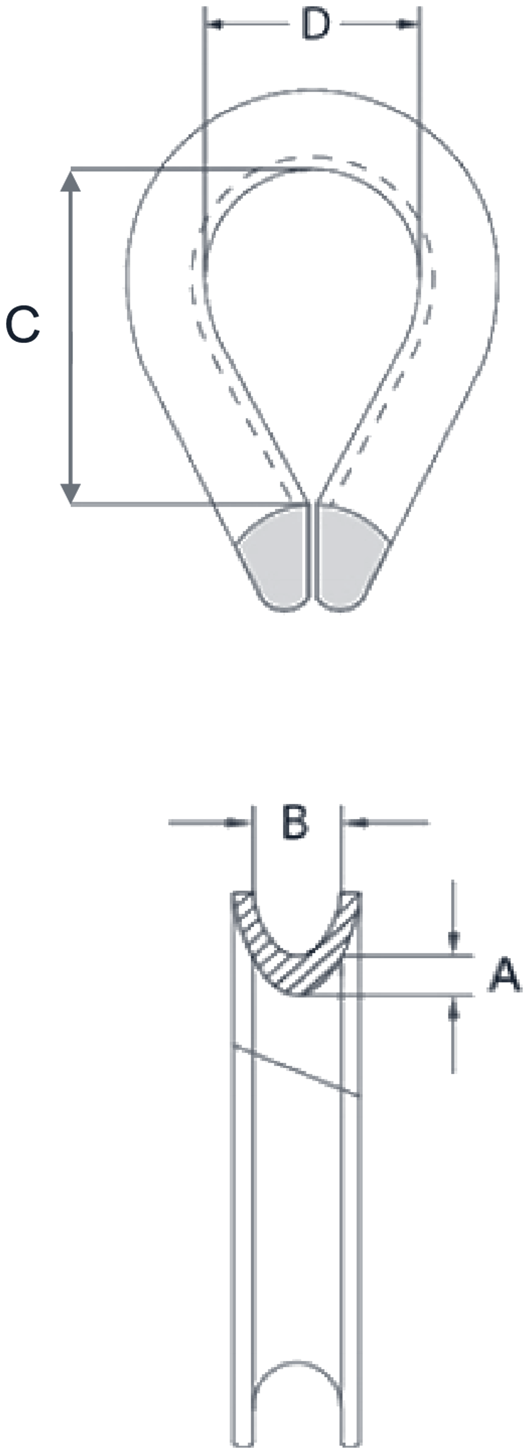 A/S Galvanised Thimbles dimension diagram
