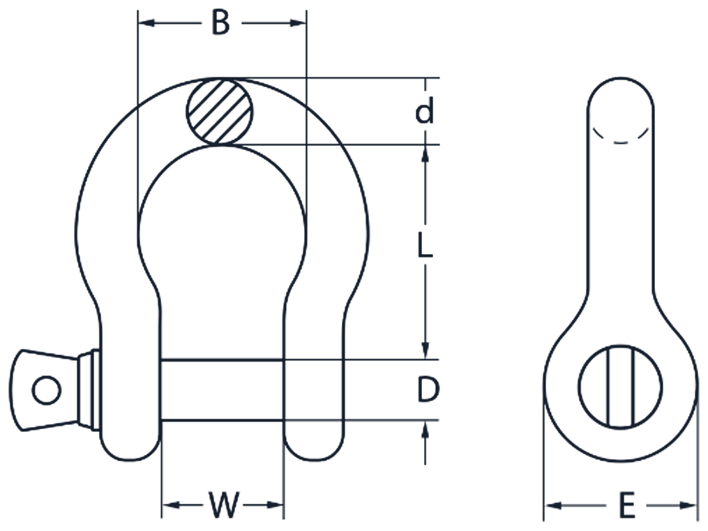 grade s screw pin bow shackle galvanised dimension diagram