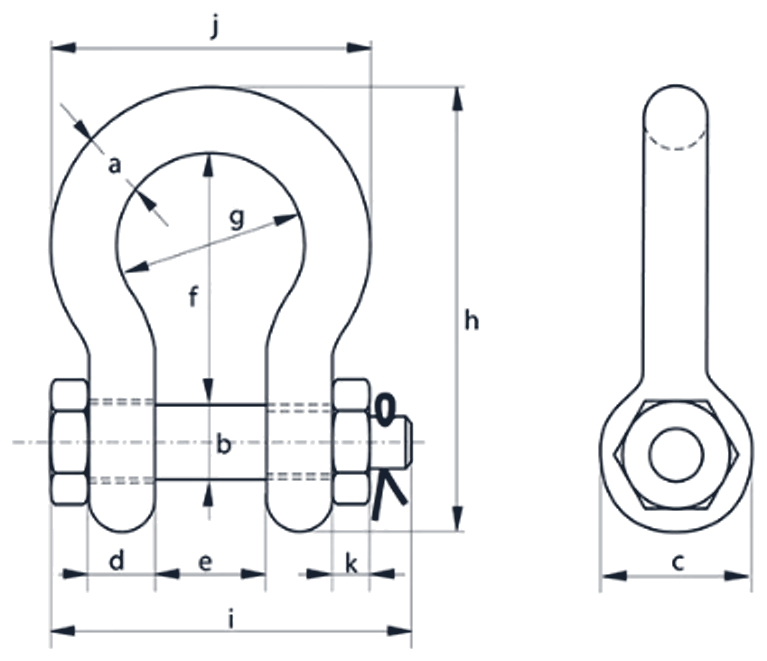 green pin safety bow shackles dimension diagram