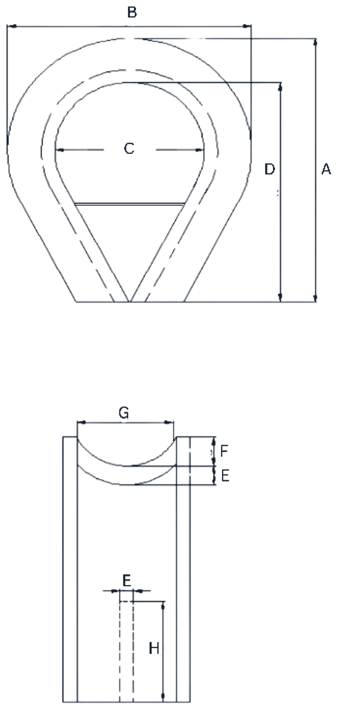 HD Gusseted Fibre Rope Thimble dimension diagram